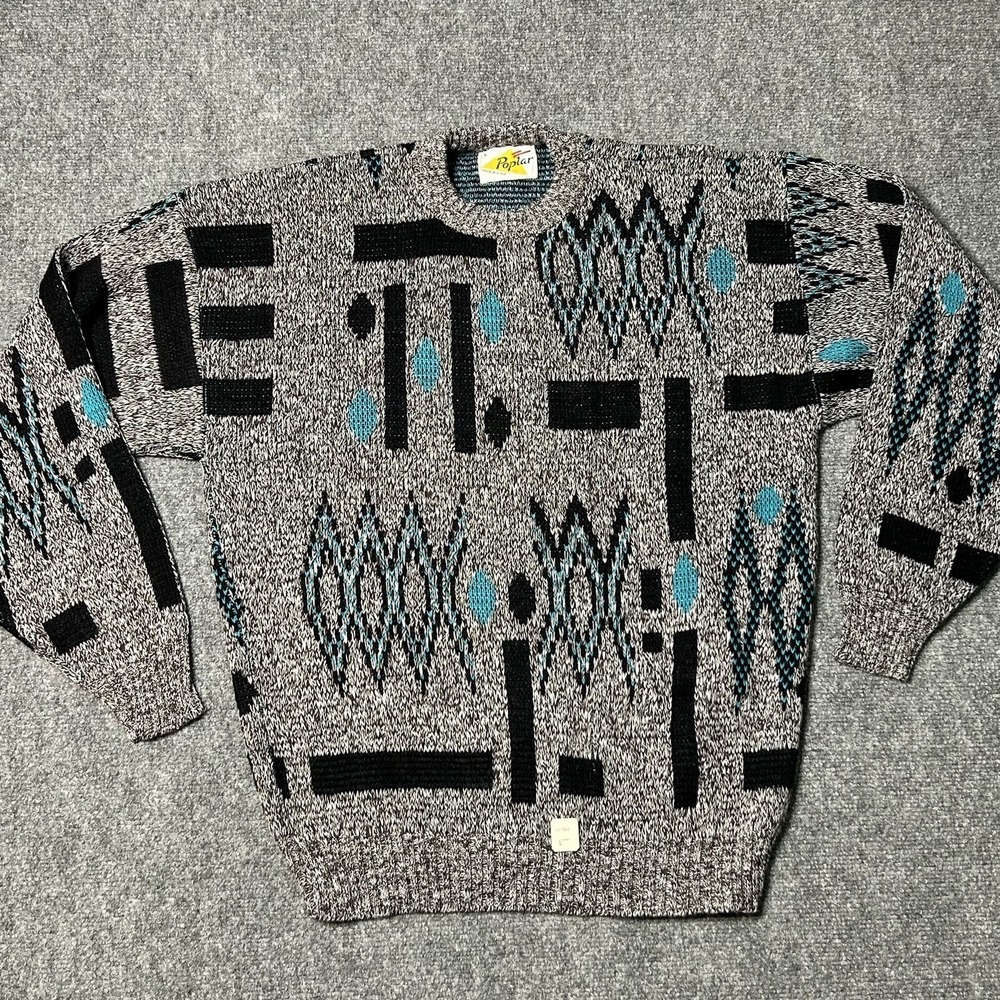 Poplar Sweater Mens Large USA Made  Acrylic 80's Saved By bell Zach Morris USA‎